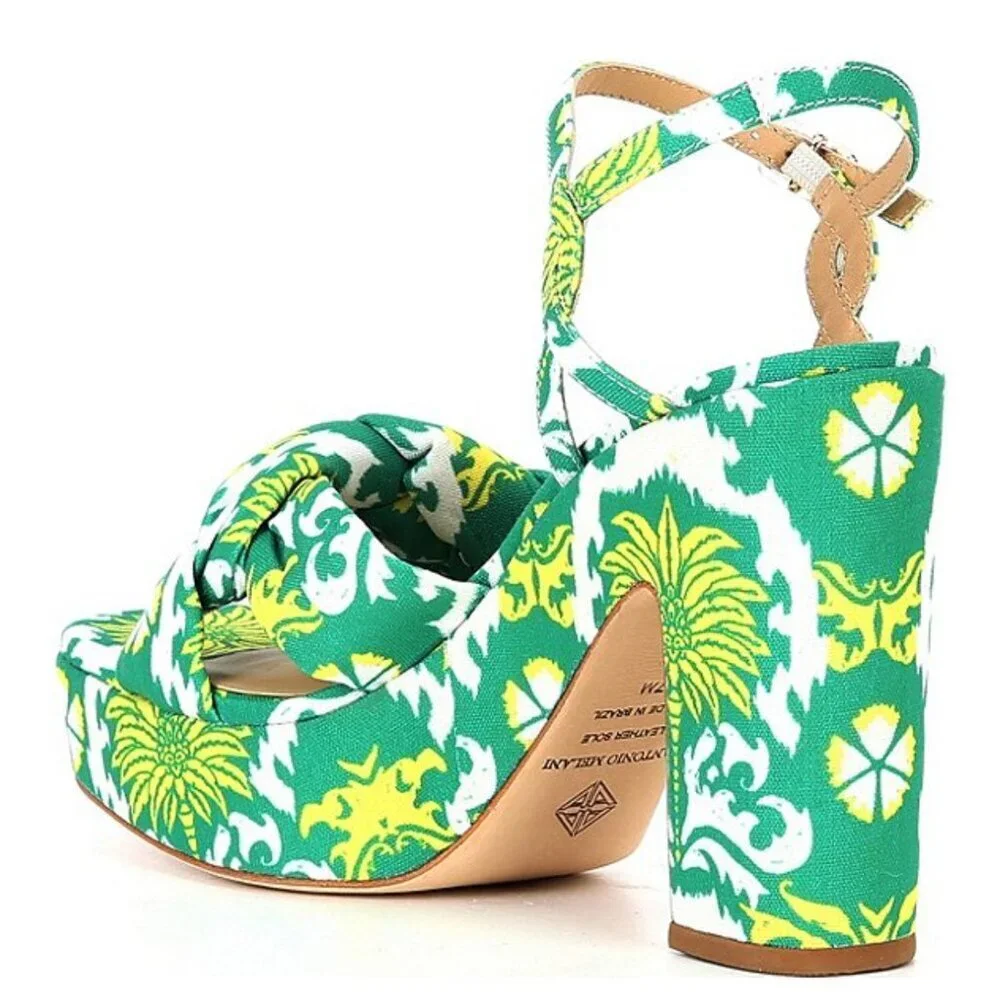 ANTONIO MELANI Green and Yellow Patterned Platform Sandals